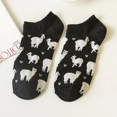 Kawaii Alpaca Love Heart Ankle Socks 🦙❤️ | Cozy Cotton Animal Print for Ultimate Comfort! 🧦✨
