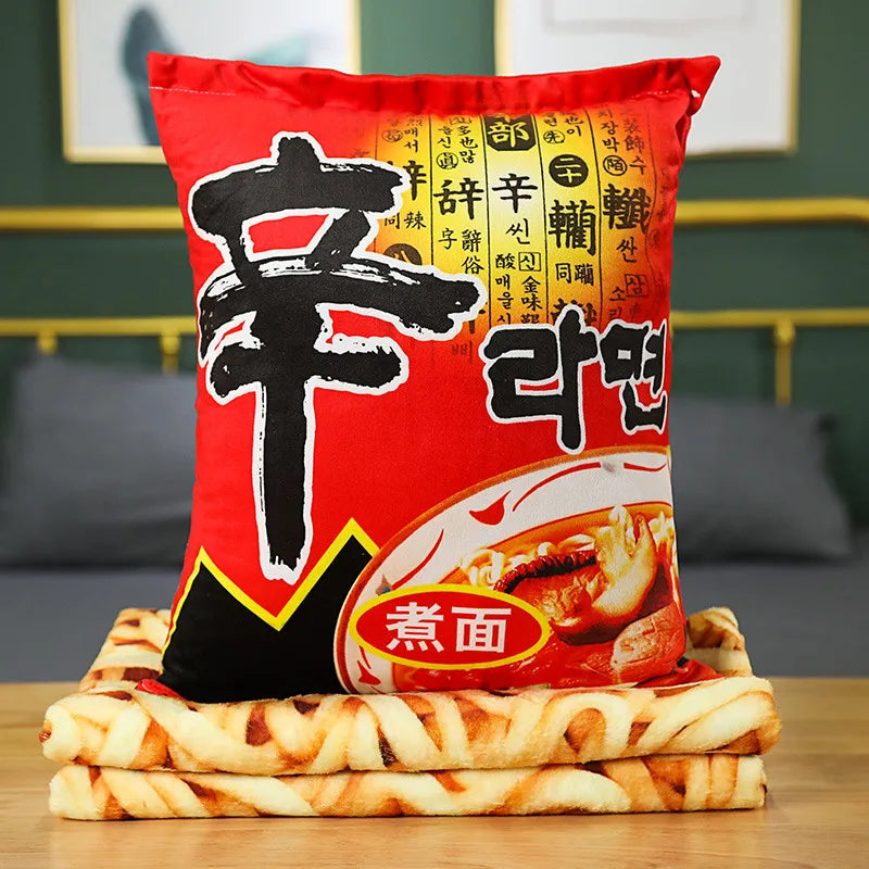 🍜 Plush Ramen Noodle Pillow & Cozy Blanket Set 🌟 3D Food Fun Gift! 🎁 - Pixie Quill
