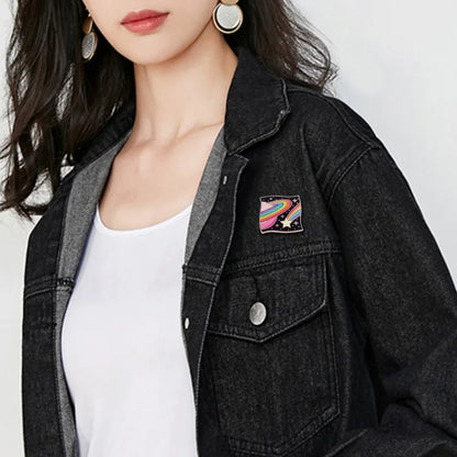 Kawaii Glittery Rainbow Galaxy Enamel Pin 🌈✨ | Cute Planet & Star Brooch for All! 🌌💖