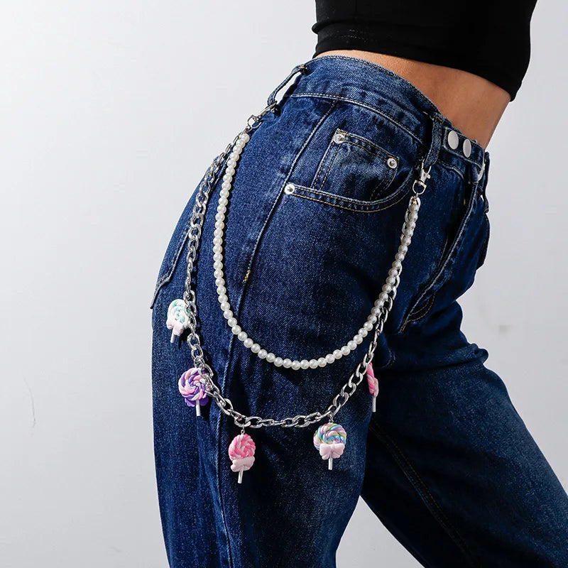 Kawaii Rainbow Resin Keychain 🌈✨ | Cute Hip Hop Waist Chain for Men & Women | Colorful Acrylic Flower Punk Jewelry 🌸💖