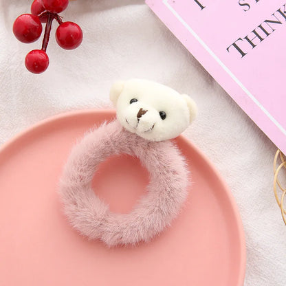 Kawaii Plush Animal Scrunchies 🐻🐰 - Adorable Elastic Hair Ties for Girls & Women 🎀 - Cozy Fall/Winter Hair Accessories!