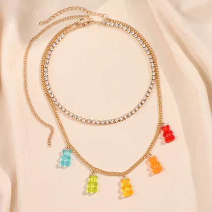 ✨Whimsical Gummy Bear Crystal Choker Necklace 🍬💖 - Adorable Multi-layered Clavicle Chain for Trendy Women!