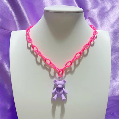 Kawaii Rainbow Bear Pendant Necklace for Women 🌈✨ | DIY Egirl Jewelry | Trendy Y2K Aesthetic Accessories 🎉🐻