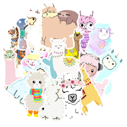 50PCS Adorable Kawaii Llama & Alpaca Stickers 🦙✨ Cute Animal Decals for DIY Skateboard, Snowboard & Luggage 🧳💖