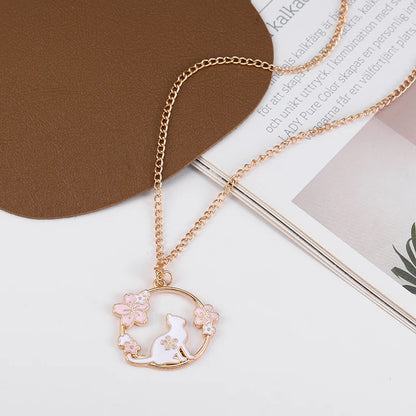 🐰✨ Adorable Sakura Bunny & Cat Pendant Necklace - Cute Charm for Trendy Ladies! 🌸💖 - Pixie Quill