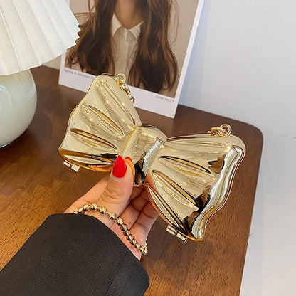 Kawaii Metallic Mini Bow Crossbody Bag 🎀✨ – Cute Shoulder Clutch for Women | Stylish Lipstick & Coin Purse in Silver & Gold! 🌈💖