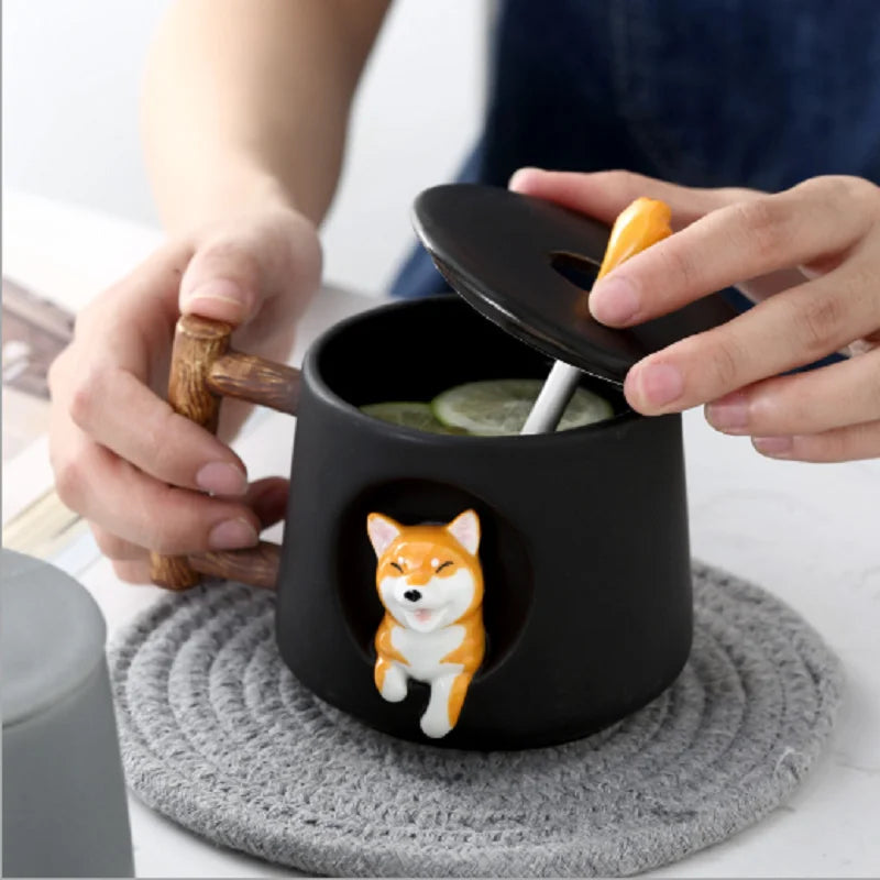 Kawaii 3D Shiba Inu Ceramic Mug 🐶💕 | Adorable Cute Dog Coffee & Tea Cup with Spoon!