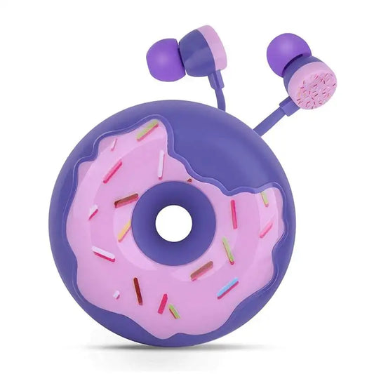 Kawaii Donut Earbuds 🍩✨ - Adorable Wired Headphones with Microphone & Cute Case for Kids 🎧🐾
