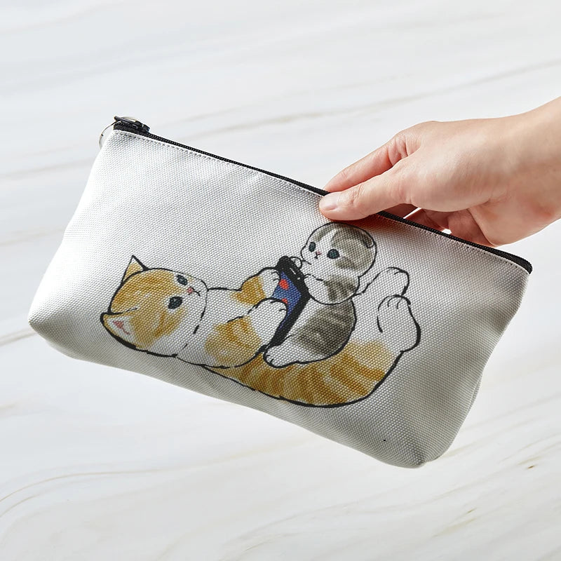Adorable Kawaii Cat Makeup Bag 🐾✨ - Cute Canvas Cosmetic Organizer for Travel & Toiletries! 👜🌈