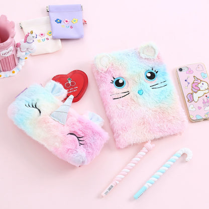 Cute Unicorn Winter Plush Pencil Case 🦄✨ | Kawaii Cartoon Storage Bag for Young Girls 🎀📚