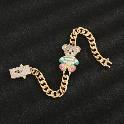 Kawaii Teddy Bear Cuff Bracelet 🐻💖 Sparkling Zirconia Charm for Whimsical Gifts! ✨
