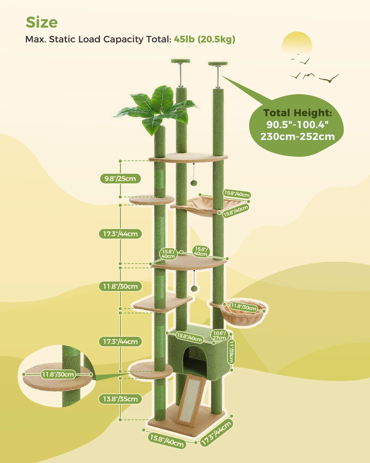 Kawaii Cactus Cat Paradise 🌵🐾 | Adjustable Floor-to-Ceiling Cat Tower with Cozy Hammock & Playful Scratching Post! 🐱✨