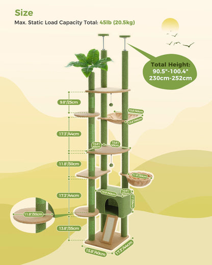 Kawaii Cactus Cat Paradise 🌵🐾 | Adjustable Floor-to-Ceiling Cat Tower with Cozy Hammock & Playful Scratching Post! 🐱✨