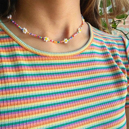 Whimsical Blossom Pearl Choker 🌸✨ Cute Colorful Beaded Necklace for Trendy Women! 🎀💖