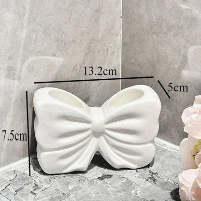 Kawaii Ceramic Bow Toothbrush Holder 🎀✨ | Cute Toothpaste Rack for Adorable Bathrooms 🛁💕