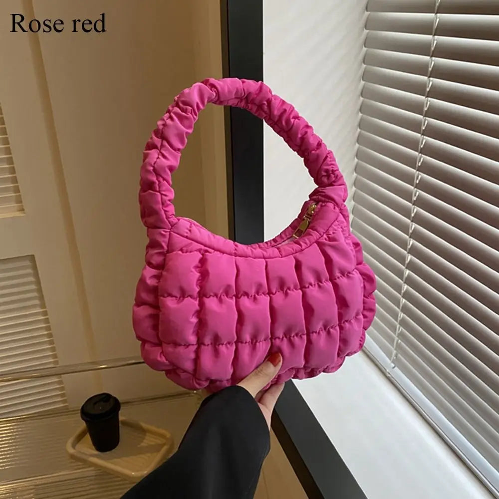 Kawaii Quilted Plaid Shoulder Bag 🌈✨ | Lightweight & Cute Underarm Tote for Girls 👜💕