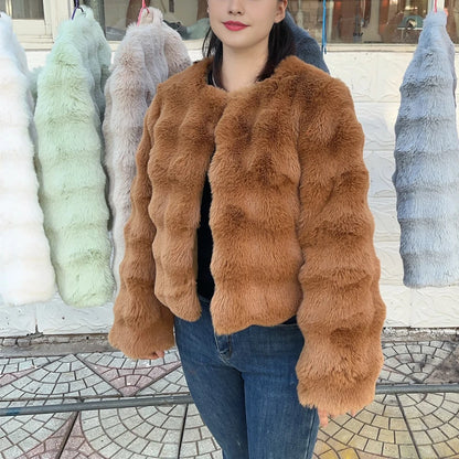 Kawaii Cozy Faux Fur Dream Coat for Women 🐻✨ | Trendy Short Plush Jacket for Autumn & Winter 2024! ❄️💕