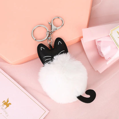 Kawaii Cat Pompom Keychain 🐾✨ Adorable Fur Ball Tail Accessory for Bags & Keys 💖 Perfect Gift for Cat Lovers!