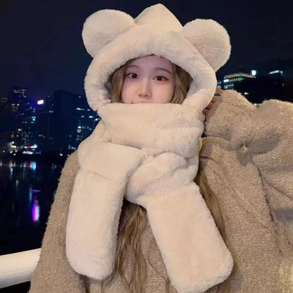 Cozy Winter Bear Ear Hooded Cap Scarf Gloves 3 In 1 Set 🐻❄️🧤