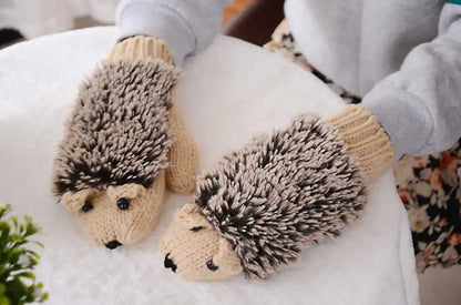 Whimsical Hedgehog All Finger Knit Gloves for Women with Cute Cartoon Charm 🧶🦔