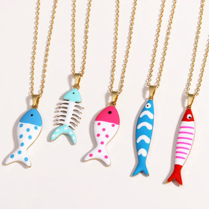 Cute Colorful Enamel Fish Pendant Necklace For Women Waterproof Gold Tone 🐟💖🌊