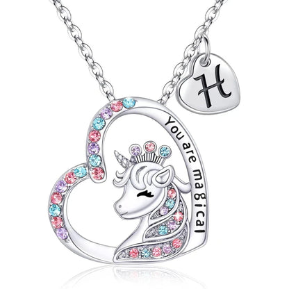 ✨ Kawaii Unicorn Initial Necklace 🦄 - Magical Horse Pendant for Girls 🎉 Perfect Birthday Gift! 🌈