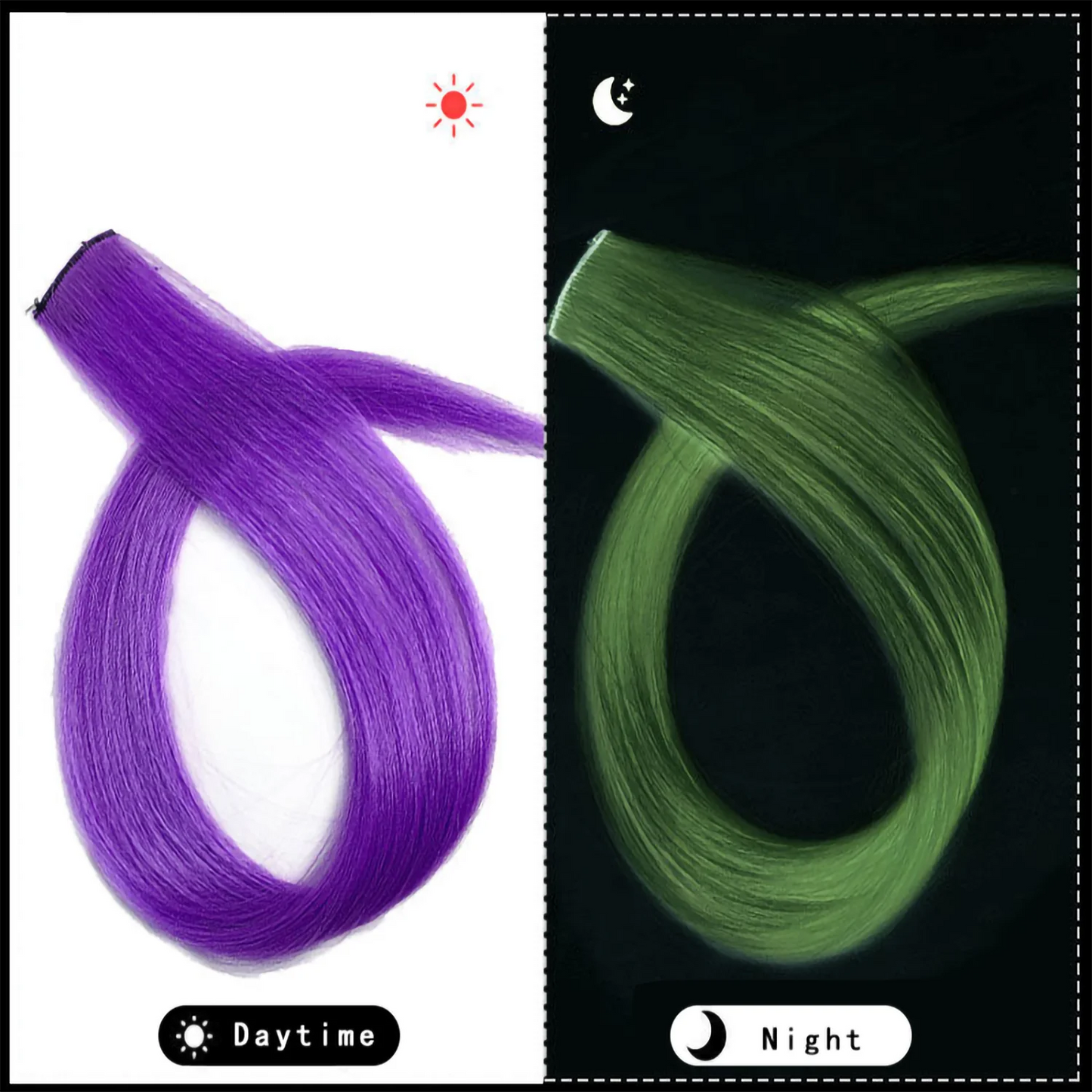 Glow In The Dark 20 Inch Rainbow Hair Extensions Clip On Wig ✨🌈🎀