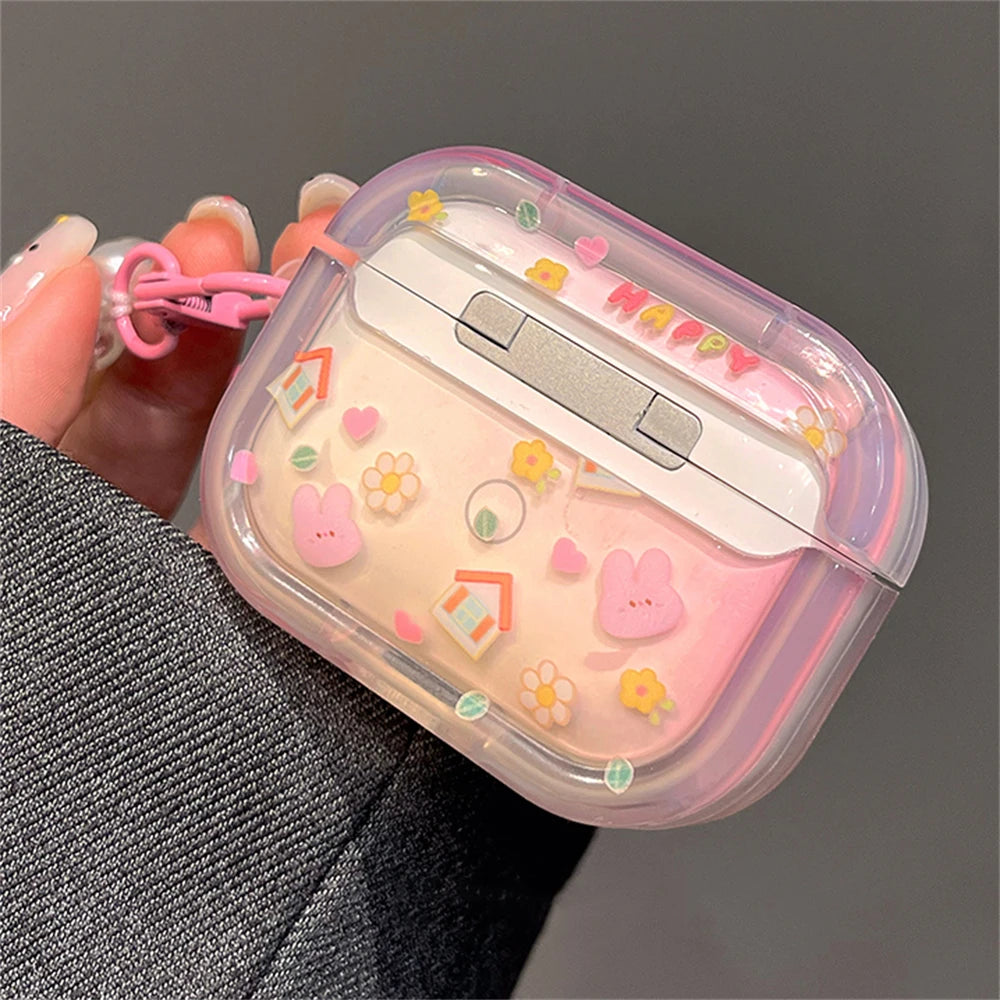 🐰💕 Adorable 3D Pink Bunny AirPods Case with Flower Pendant 🌸✨ - Pixie Quill