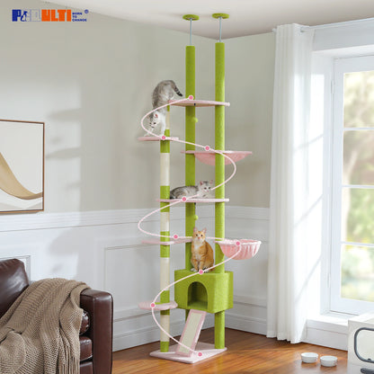 Cactus Cat Tree Floor To Ceiling Tower With Adjustable Height And Hammock 🐱🐾