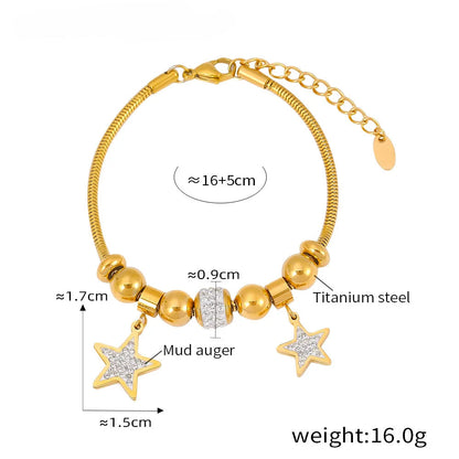 Kawaii 316L Stainless Steel Heart Charm Bracelet 💖✨ - 18k Gold-Plated with Sparkling Zircon Pendants! 🌟💕