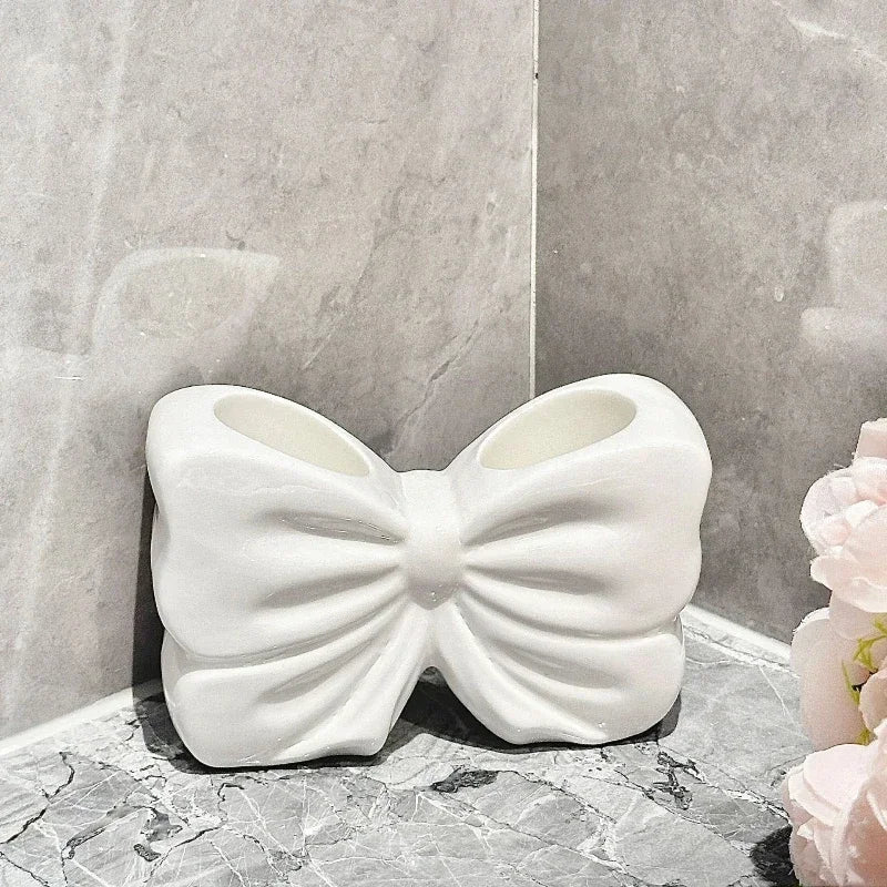 Kawaii Ceramic Bow Toothbrush Holder 🎀✨ | Cute Toothpaste Rack for Adorable Bathrooms 🛁💕