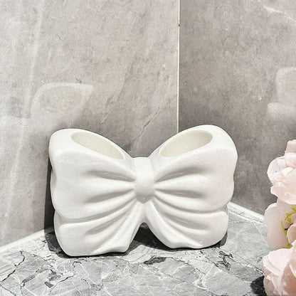Kawaii Ceramic Bow Toothbrush Holder 🎀✨ | Cute Toothpaste Rack for Adorable Bathrooms 🛁💕