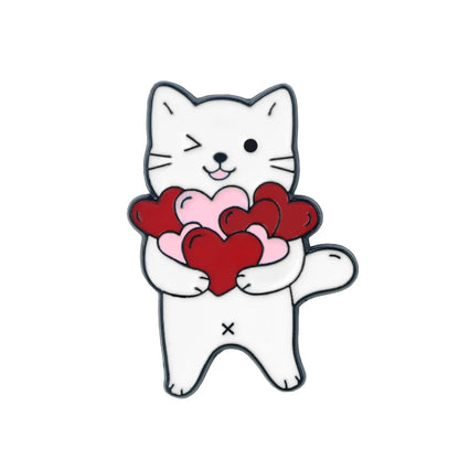 Kawaii Wink Cat Brooch with Red Heart ❤️ | Cute Cup Kitty Enamel Pin for Cat Lovers 🐾 | Perfect Gift for Friends 🎁