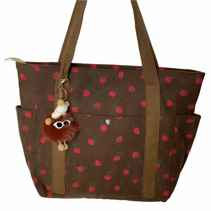 Kawaii Strawberry Corduroy Tote Bag 🍓✨ | Stylish & Versatile Shoulder Bag for Women! 🌼👜