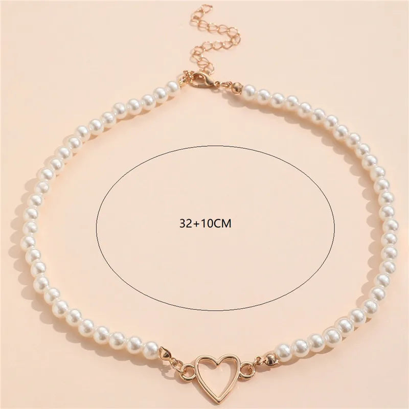 ❤️✨ Kawaii Love Heart Pearl Choker Necklace - Trendy Charm for Parties! 🎉💖