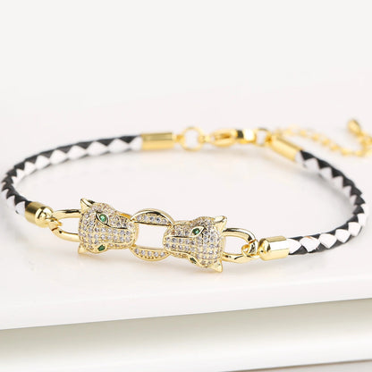 🐻✨ Adorable Bear Zirconia Charm Bracelet - 6 Color Adjustable Leather Rope for Everyone! 🎉🎈
