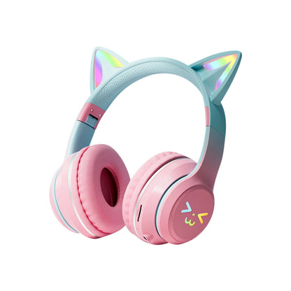 ✨ Kawaii Cat Ear Bluetooth Headphones 🎧 | RGB Glow Wireless Earphones for Kids & Teens 🎶 | Cute Stereo Sound & Mic 🐾