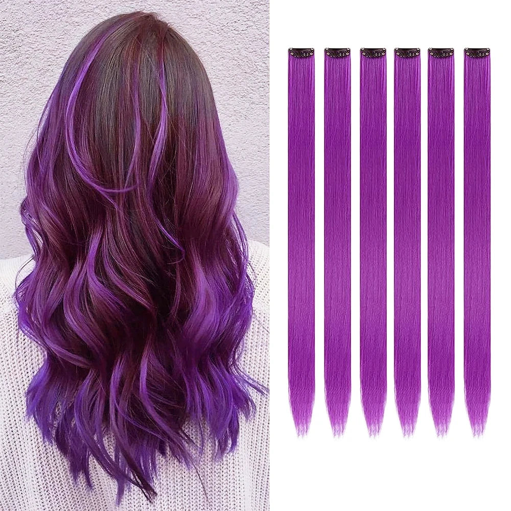 🌈✨ 6 Colorful Clip-In Hair Strands for Fun Party Looks - 22" Rainbow Dream Extensions! 🎉💖 - Pixie Quill