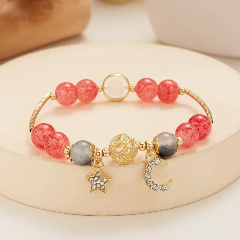 🌸 Kawaii Cherry Blossom Crystal Bracelet 🌸 | Elegant Beaded Charm Jewelry for Girls 💖✨