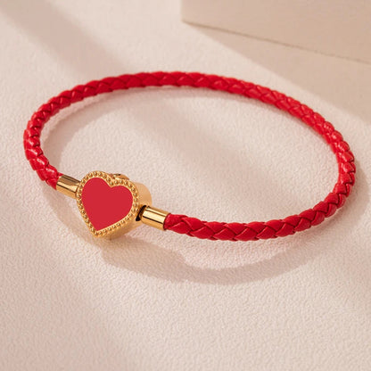 Kawaii Heart Charm Bracelet 💖✨ | Pink & Red Braided Leather for Women | Cute Wedding & Party Jewelry Gift 🎉