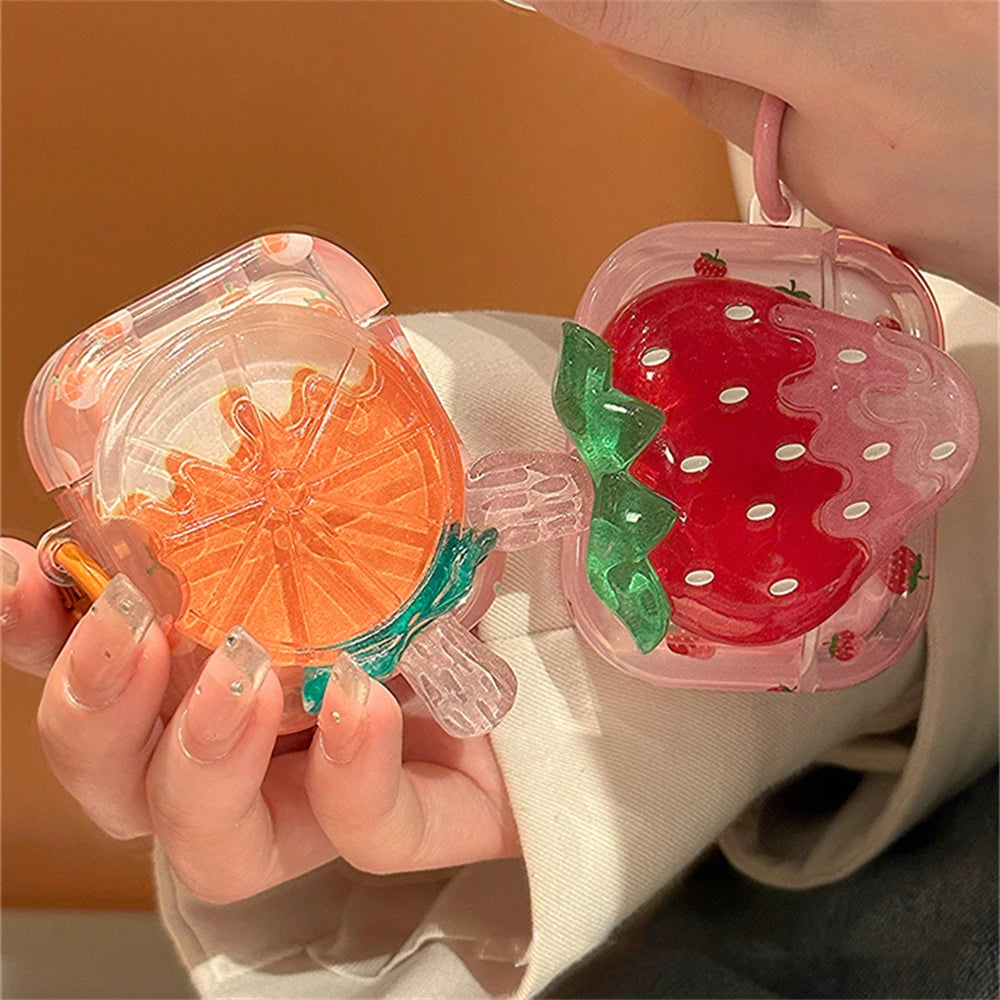 Kawaii 3D Strawberry & Orange AirPods Case 🍓🍊 | Cute Soft Silicone Keychain Cover for AirPods 1, 2, 3 & Pro 2