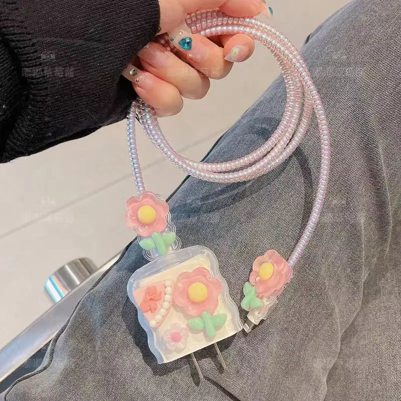 🌷 Kawaii Tulip Wave Edge Charger Cover Set for iPhone 12-15 | Fast Charging Fun! ⚡️✨
