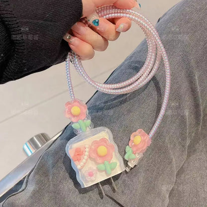 🌷 Kawaii Tulip Wave Edge Charger Cover Set for iPhone 12-15 | Fast Charging Fun! ⚡️✨