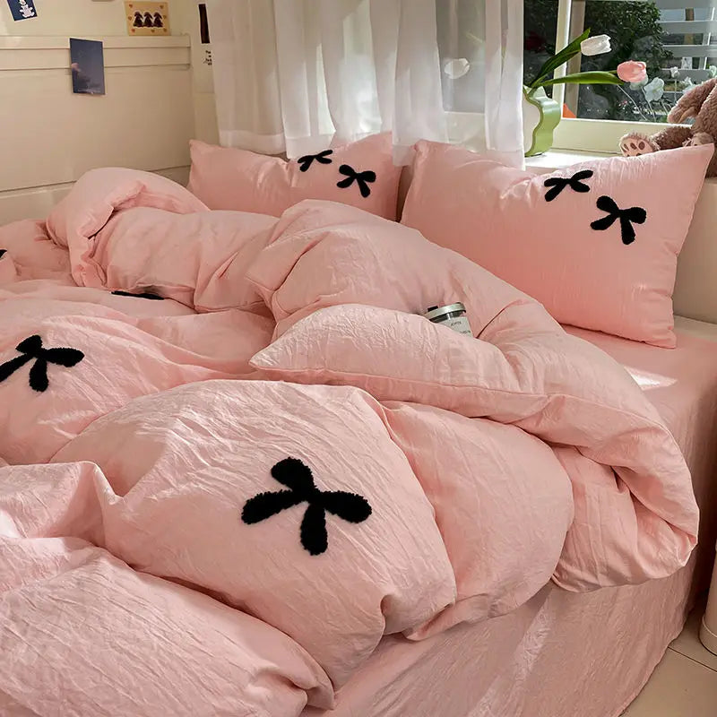 Kawaii Princess Bowknot Pink Bedding Set 🛌💕 | Cozy Duvet Cover & Sheet for Girls 🌸 | Cute Cotton Bed Linens 🦄✨