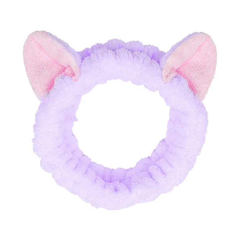 Women Wash Face Makeup Soft Coral Fleece Elastic Headband Head Wrap Cute Rabbit Bow Animal Ears Hairband Girl Hair Accessories