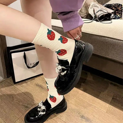 🍓 Sweet Strawberry Delight Socks 🍬 | Fun Harajuku Style for Happy Feet | Cute Cotton Treats 🎉🎀