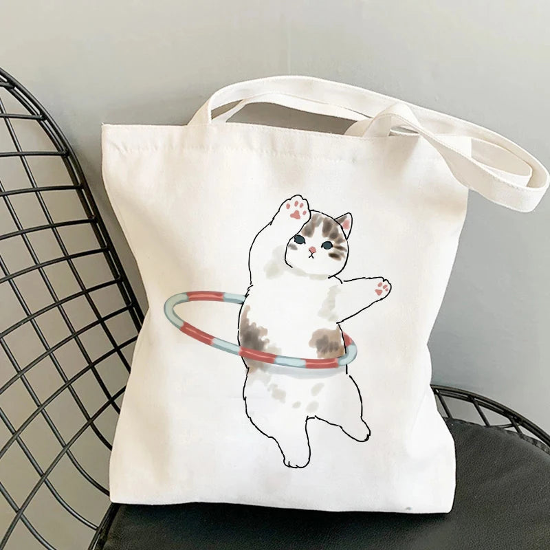 Kawaii Cat Canvas Tote: Adorable Shoulder Bag for Fashionable Girls 🐾🌟 - Pixie Quill