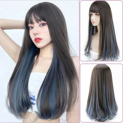 Kawaii Long Black & Red Wavy Wig 💖✨ - Cosplay & Daily Use with Bangs 🎀 | Harajuku Style!