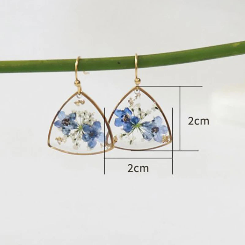 Elegant Pressed Flower Earrings For Women Natural Blue Floral Drop Earrings Handmake Epoxy Resin Plant Earring Jewelry Wholesale