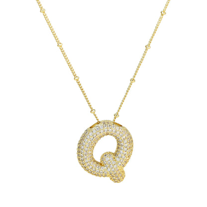 Kawaii CZ Zircon Balloon Initial Necklaces 🎈✨ A-Z Alphabet Bubble Letter Pendants for Trendy Women 💖 Fashion Jewelry